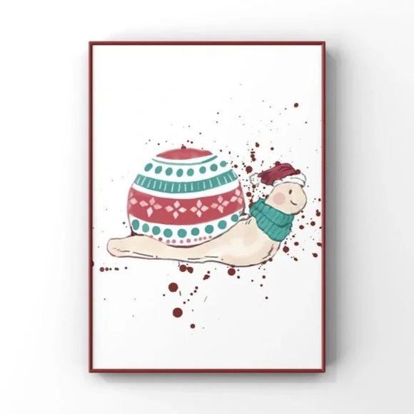 Christmas Animal Wall Art Winter Holiday Turtle in sweater home decor art Print - Picture 1 of 4
